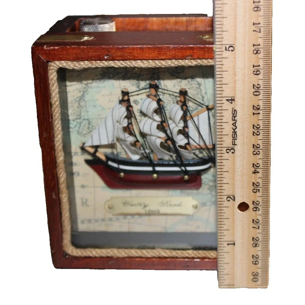 Vintage wood pen/pencil holder/shadow box with cutty sark 1869 sailing ship.